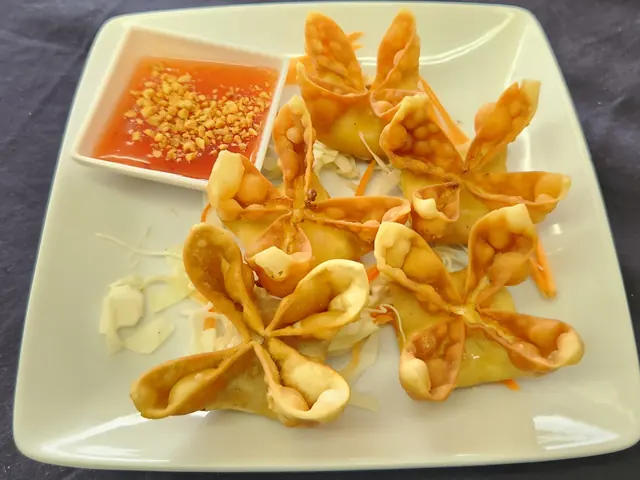Cream cheese wontons, fried crisp.